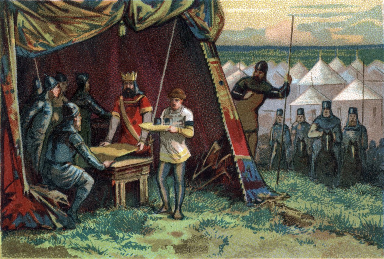 Karol II powiedział, że Le Bald kupił pokój za cenę srebra. Chromolitografia około 1890 r. autorstwa French School