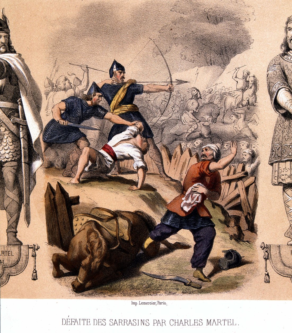 Charles Martel pokonał Saracenów pod Poitiers, 732. autorstwa French School