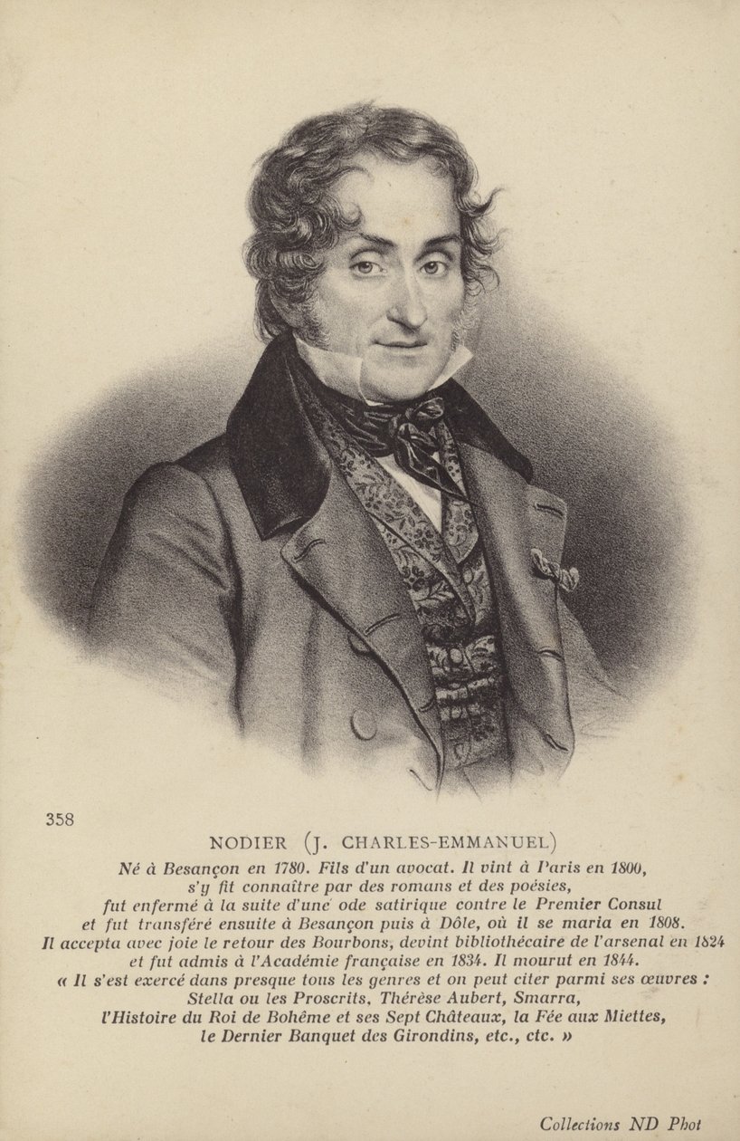Charles Nodier (1780-1844), francuski powieściopisarz i autor opowiadań (litografia) autorstwa French School