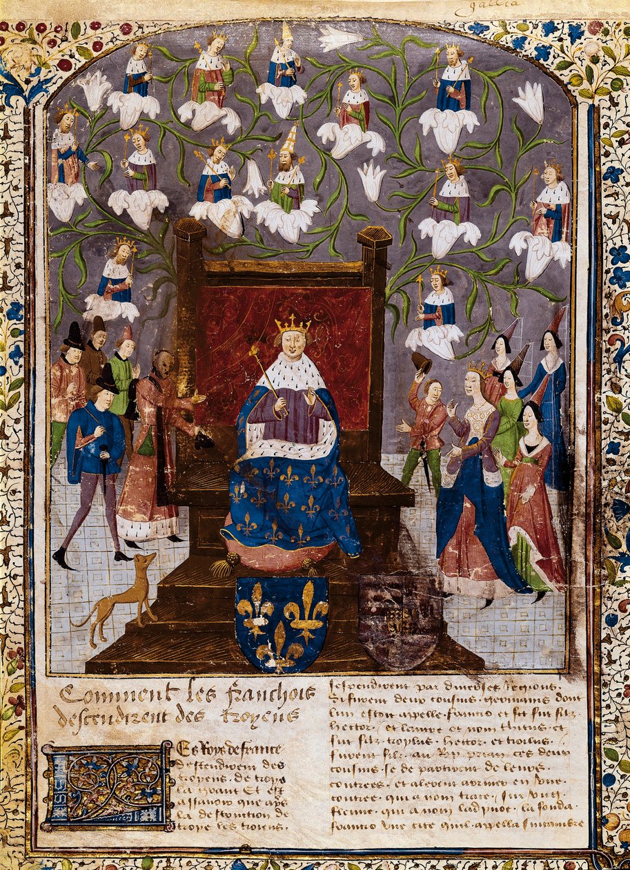 Karol VII z drzewem geneaologicznym rodu Valois, z „Grandes Chroniques de France” (welin) autorstwa French School