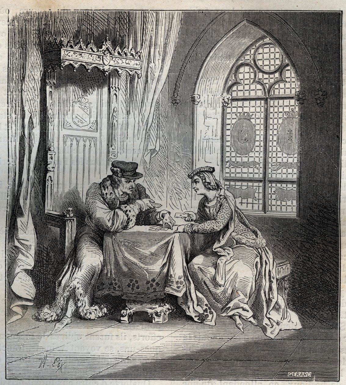 Karol VI (1380-1422) i Odette de Champdivers - Król Francji Karol VI, znany jako Karol Dobry Aime, następnie Karol Fol (1368-1422) ze swoją kochanką Odinette (Odette) de Champdivers (ok. 1390-ok. 1425) Grawerowanie kart do gry w „Paris a t autorstwa French School