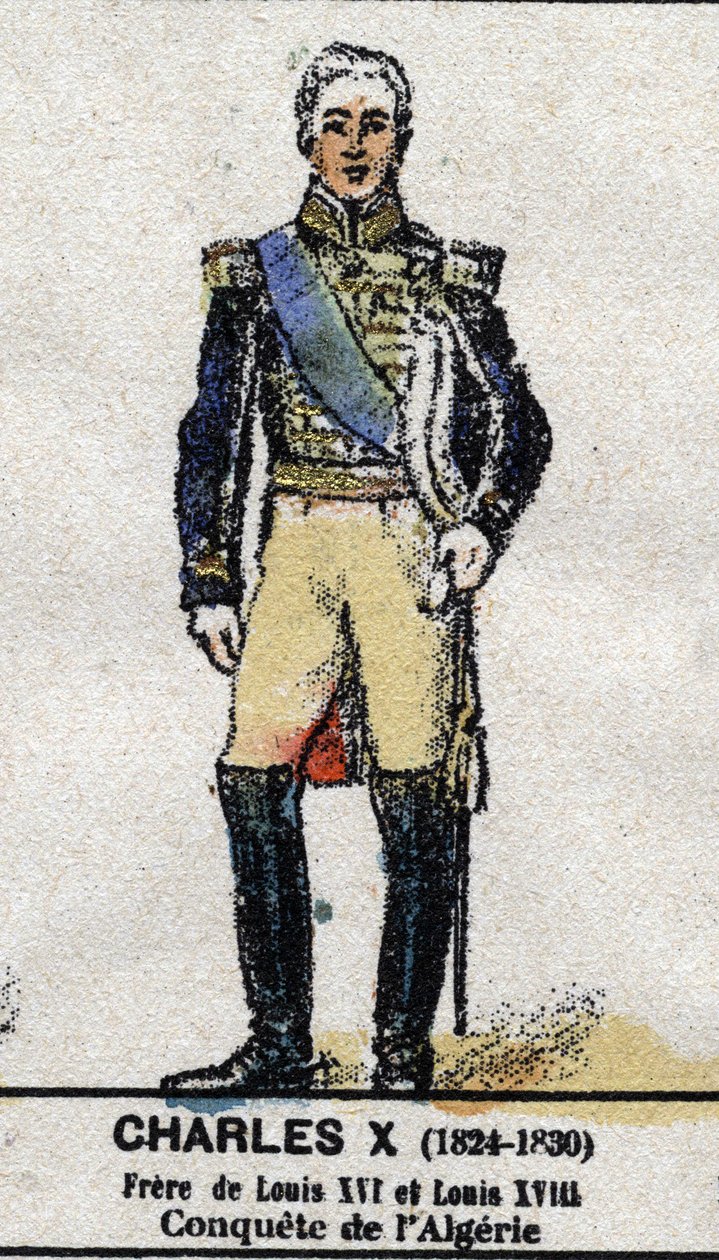 Karol X (1757-1836), król Francji. W „Galeriede Kings and Queens of France oraz znamienite postacie od 1643 do 1895”” Obraz epinal. autorstwa French School