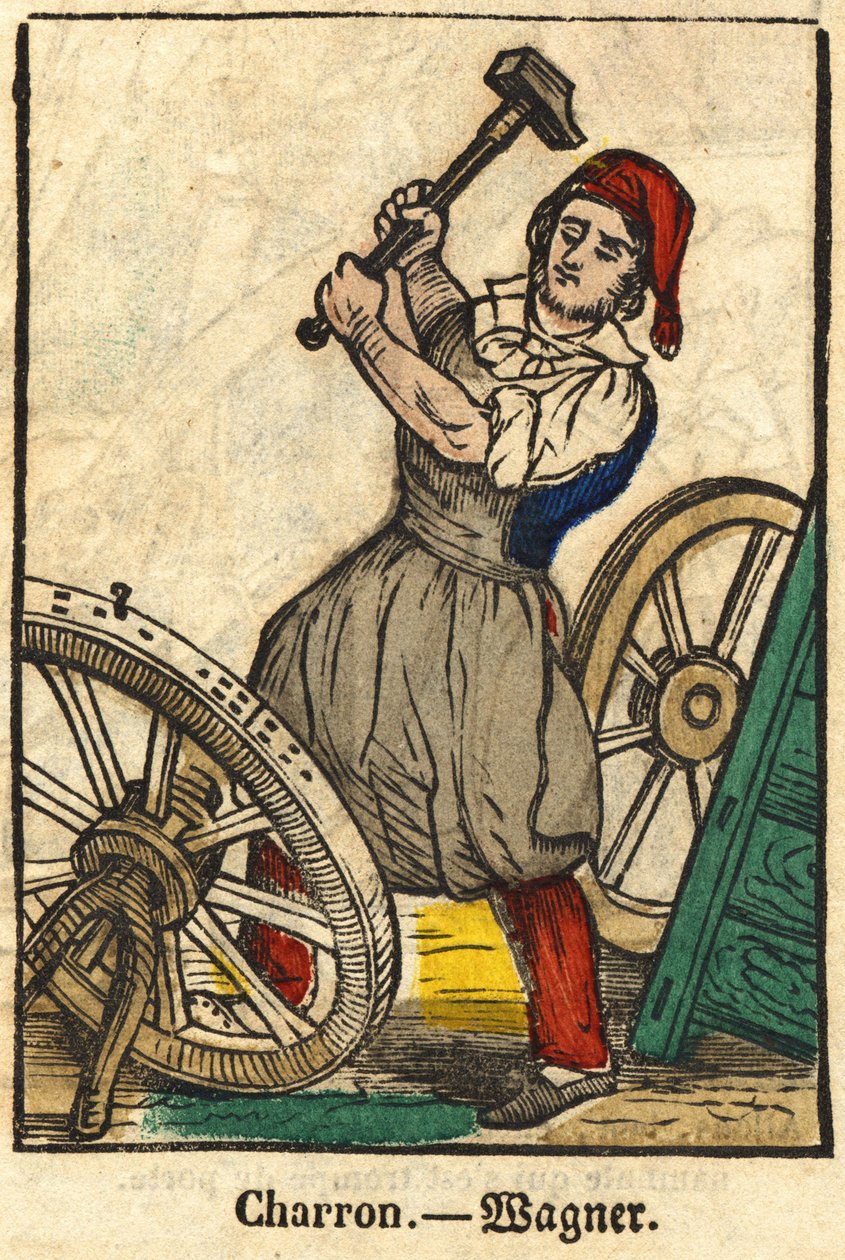 Charron (który produkuje wózki); Cykle branżowe, wizerunek Epinal z XIX wieku. autorstwa French School