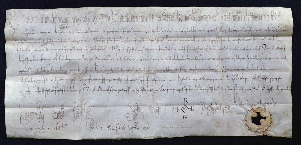 Karta podpisana przez Hugues I Capet (941-996), króla Francji, 988 (pióro i atrament na papierze) autorstwa French School
