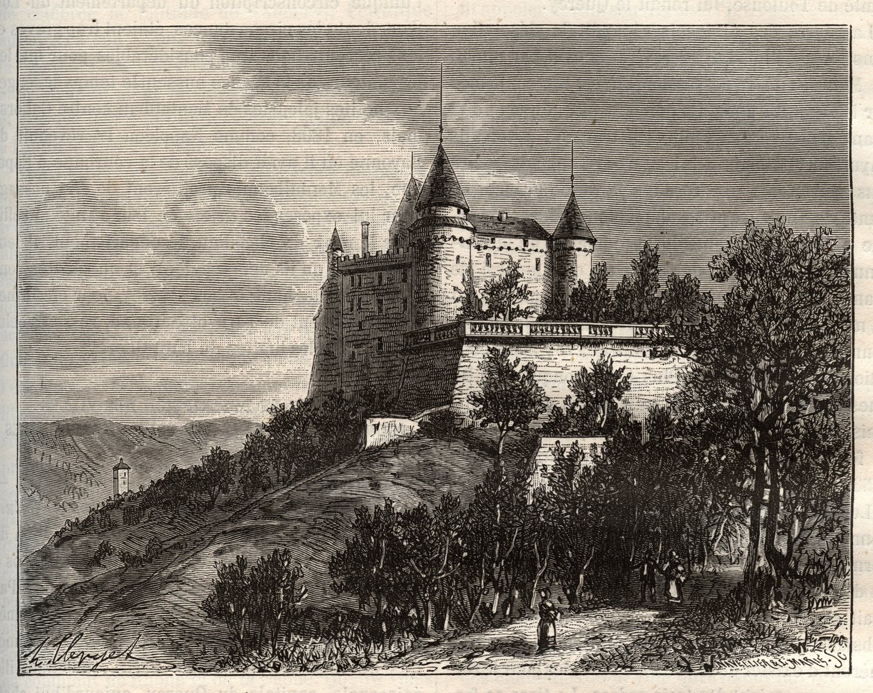 Chateau de Mercues - Cahors - rycina w „La France illustree: geografia, historia, administracja statystyczna” autorstwa V.A. Słodowo-Brązowy. 1884 autorstwa French School