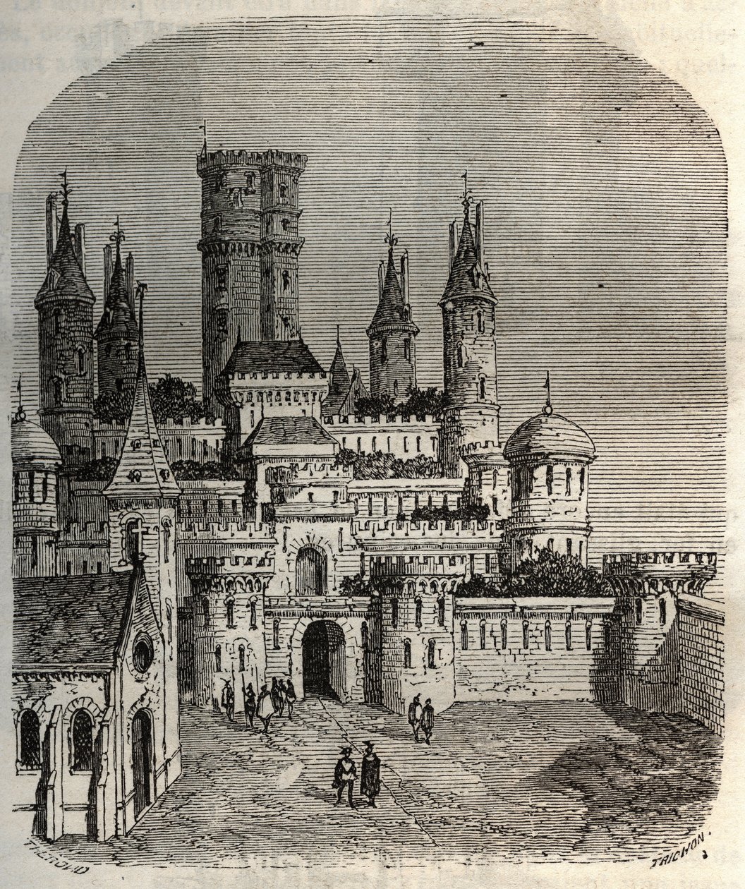 Chateau de Montlhery - fort zamkowy w gminie Montlhery, w starożytnym kraju Hurepoix - grawer w „Histoire de France” Victora Duruy (1811-1894) - 1882 autorstwa French School