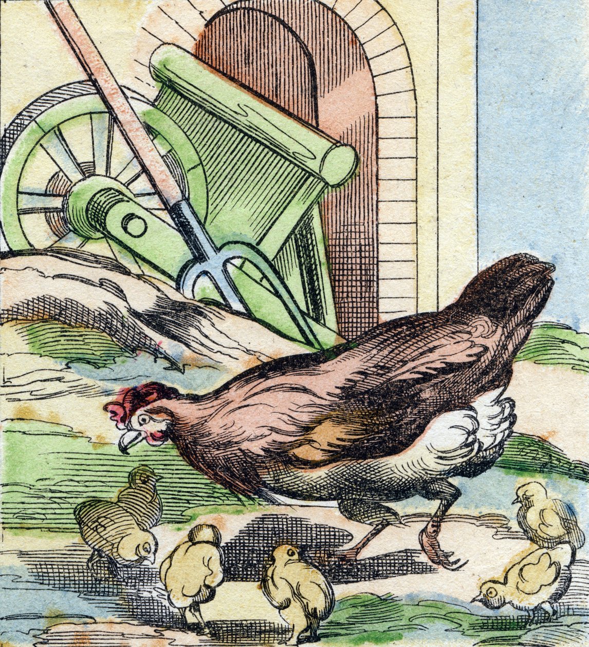Kurczak i pisklęta. Grawerowanie w "Buffon Alphabet des Oiseaux n 2". 3. Seria N 2. Obrazowanie Epinal, Epinal, koniec XIX wieku. 16 stron. Wymiary: 28x21 cm autorstwa French School