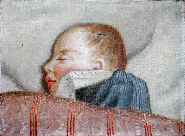 Śpiące dziecko, koniec XIX w. (olej na płótnie) autorstwa French School