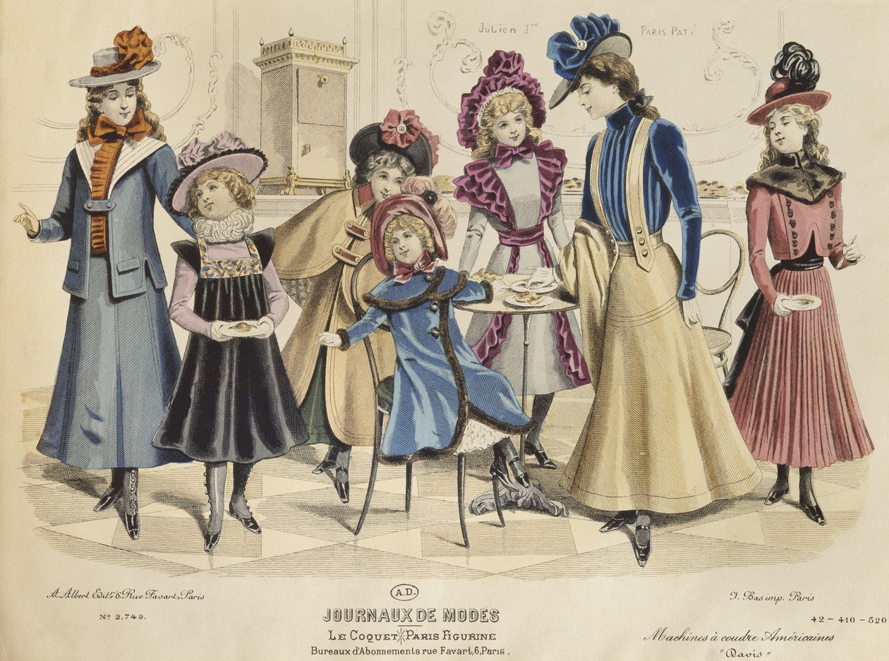 Stroje dziecięce, ilustracja z Journaux de Mode, październik 1898 (kolorowe grawerowanie) autorstwa French School