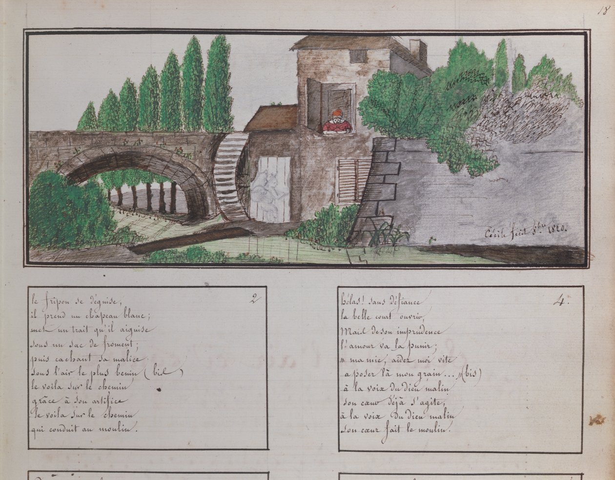 Szkic dziecięcy młyna wodnego, 1820 (kredka i wc) autorstwa French School