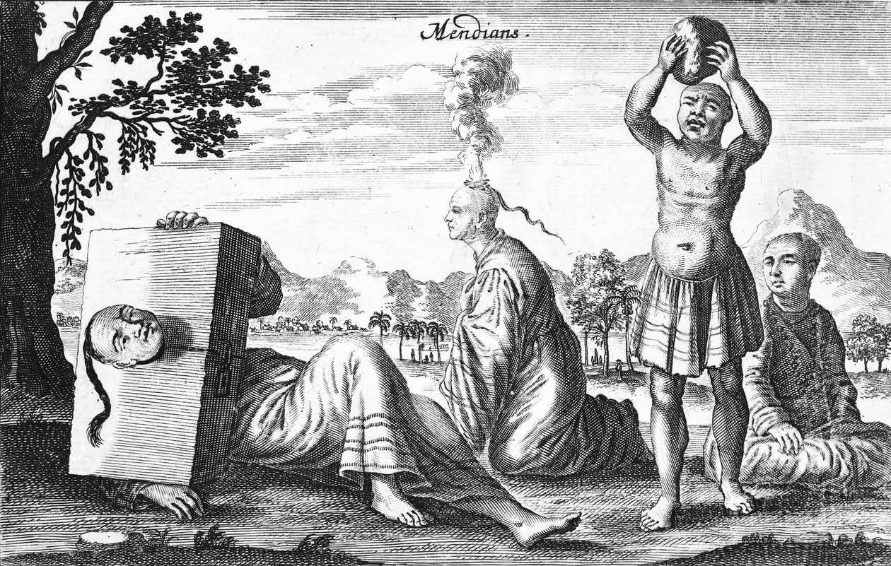 Chińscy Mendianie dokonujący samookaleczeń, 1664 autorstwa French School