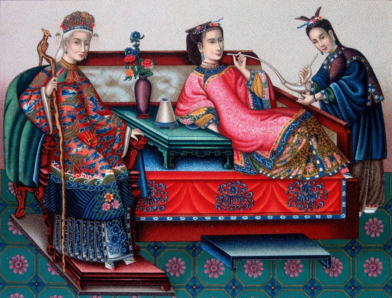 Chińskie szlachcianki palące opium – w „Strój historyczny” Racineta autorstwa French School