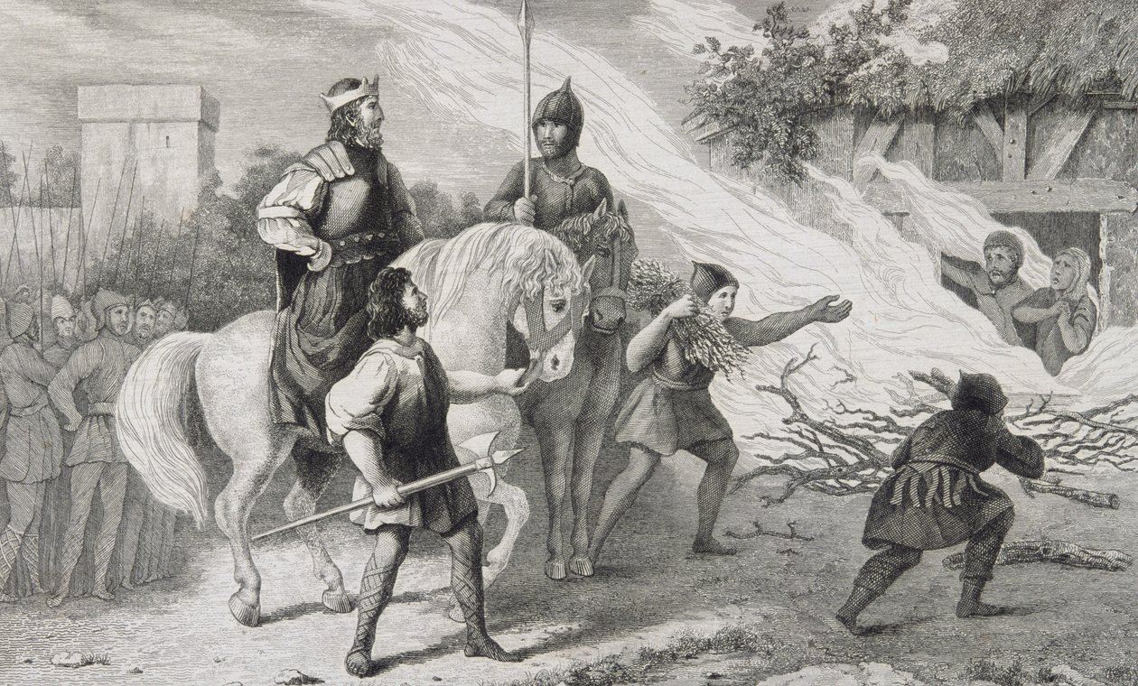 Chlotaire I (497-561) Spala swojego zbuntowanego syna i rodzinę, z „Histoire de France” Colarta, wydanej ok. 1840 r. autorstwa French School