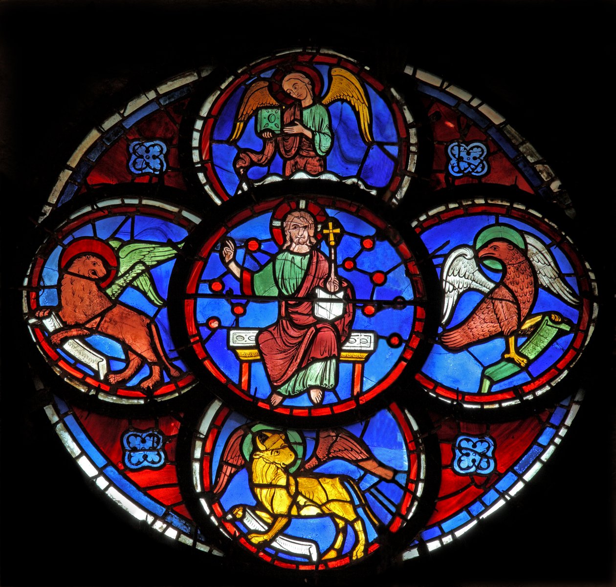 Chrystus — z czterema świętymi zwierzętami ewangelistów (w29c) autorstwa French School