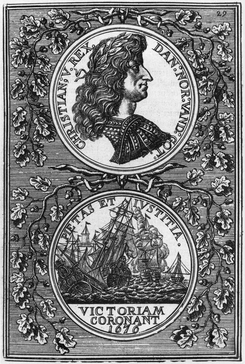 Christian V (1646-99) król Danii i Norwegii, ilustracja z Description de lUnivers autorstwa Allaina Manessona Malleta (1630-1706) wydana w Paryżu, 1683 autorstwa French School