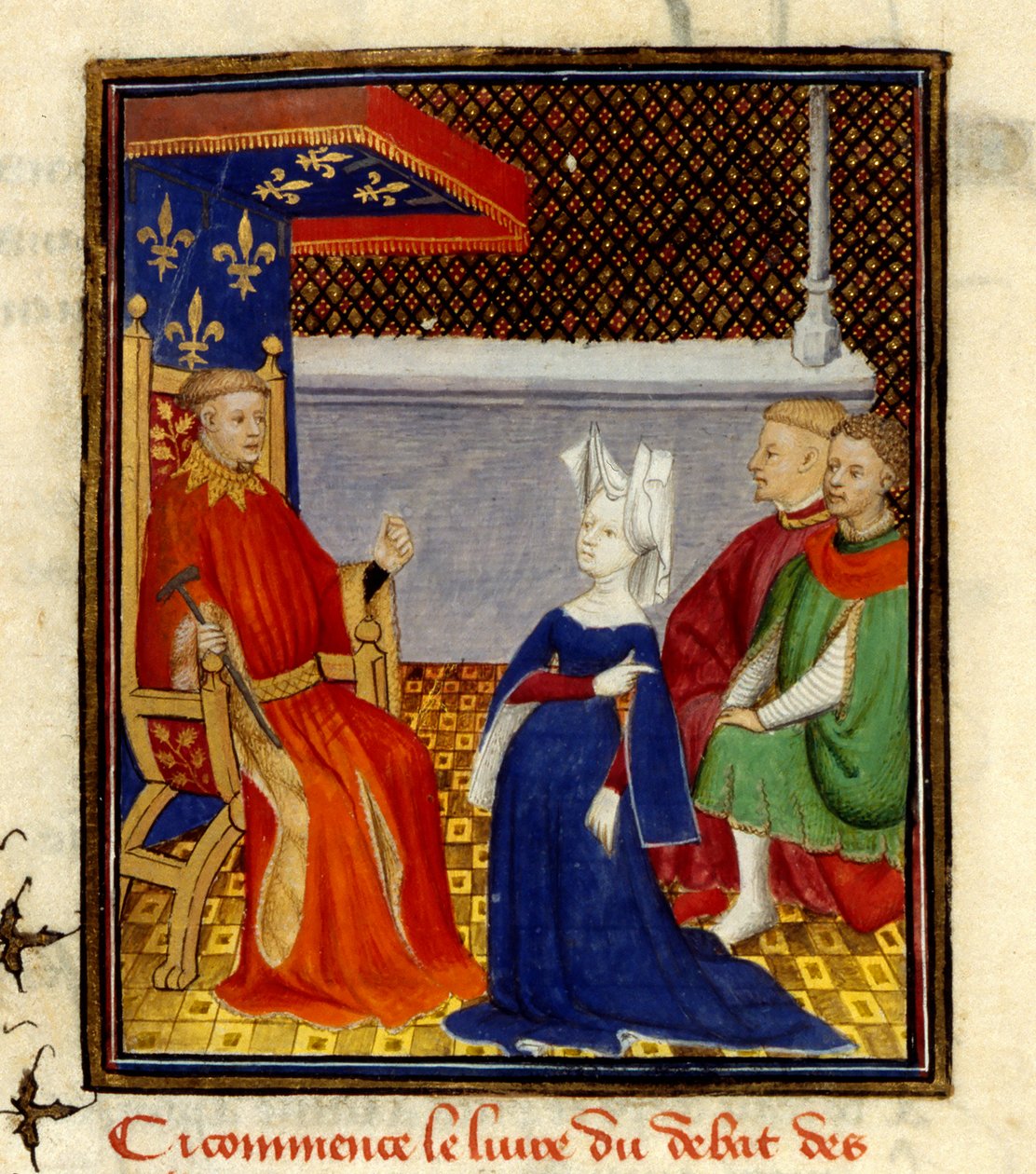 Christine zwracająca się do Louis d’Orléans, MS Harley 4431, f.58v, Francja, c.1410-14 (kolor na pergaminie) autorstwa French School