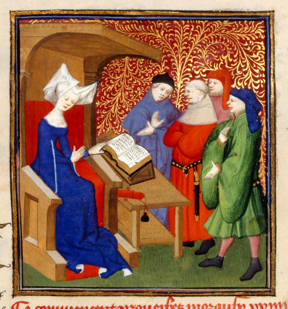 Christine instruuje, MS Harley 4431, f.259v, Francja, c.1410-14 (kolor na pergaminie) autorstwa French School