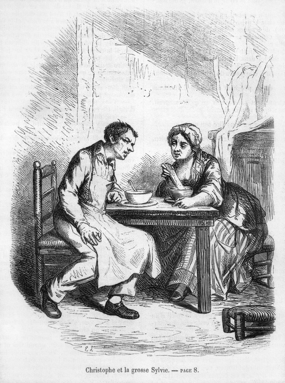 Christophe i Gruba Sylvie, ilustracja z "Le Pere Goriot" Honore de Balzac (1799-1850) autorstwa French School