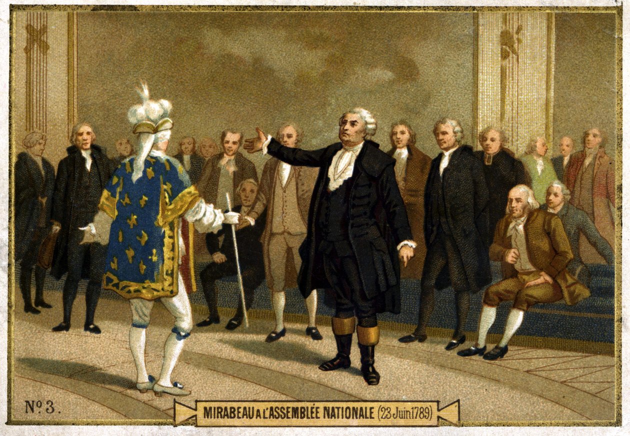 Chromolitografia przedstawiająca Honore Gabriel (Honore-Gabriel) Riqueti, hrabiego Mirabeau (1749-1791) w Zgromadzeniu Narodowym 23 czerwca autorstwa French School