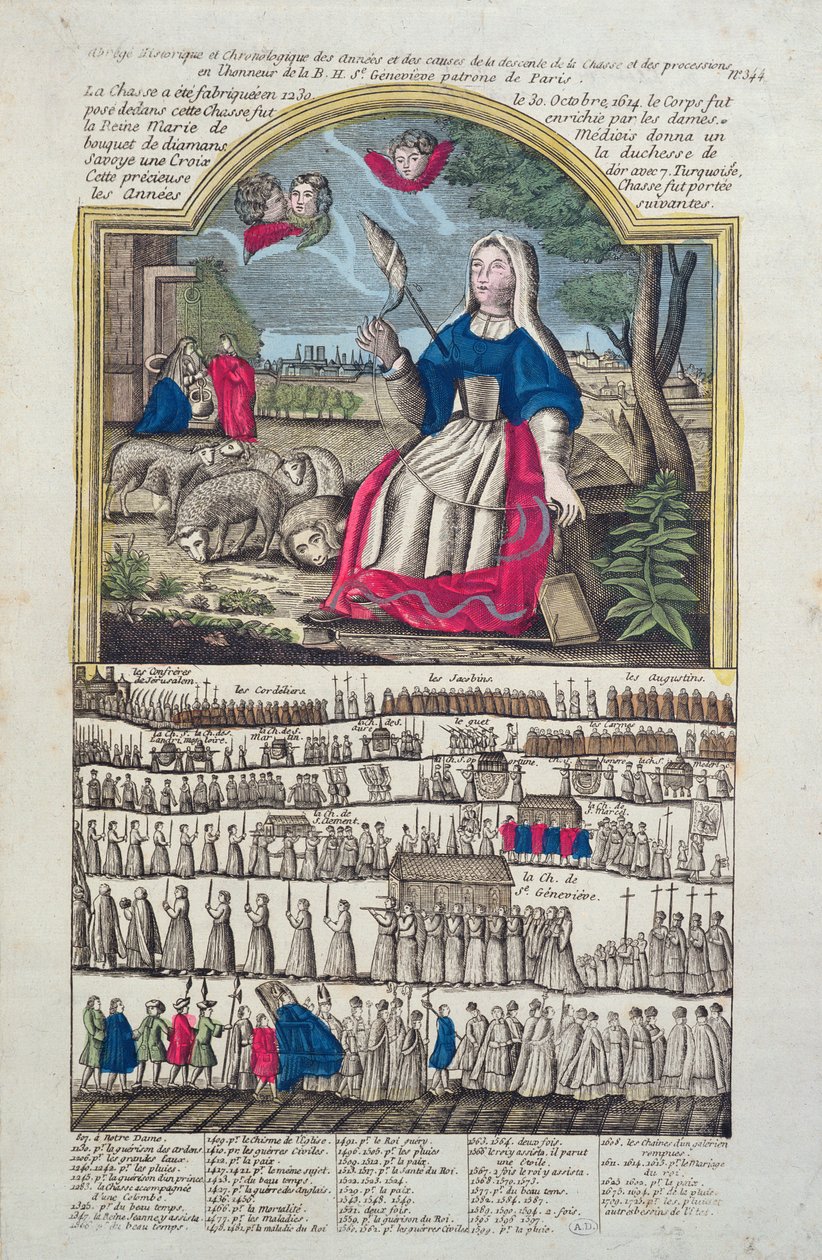 Chronologia i przedstawienie procesji św Genevieve autorstwa French School