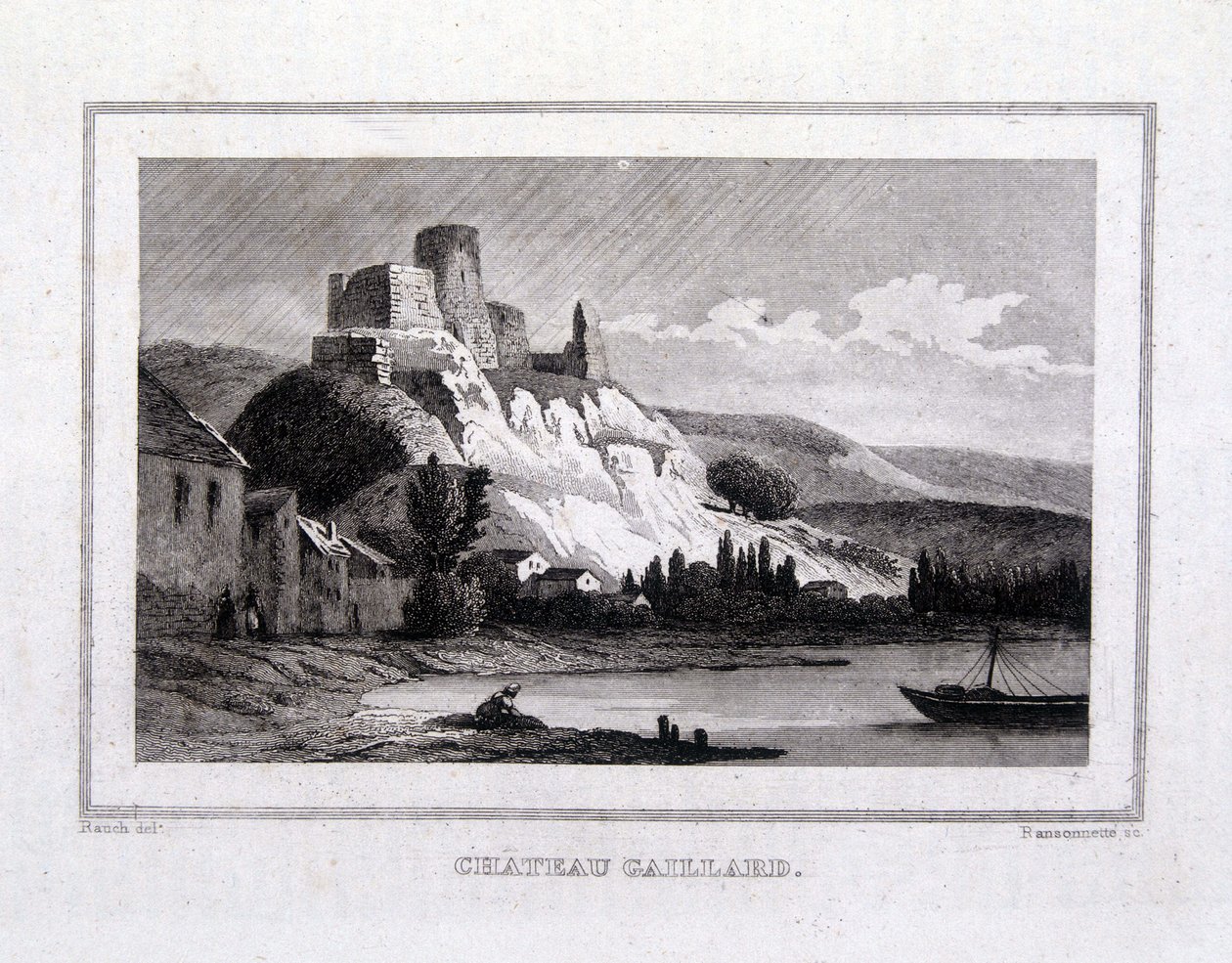 Château Gaillard widziany z Sekwany - Grawerowanie autorstwa French School