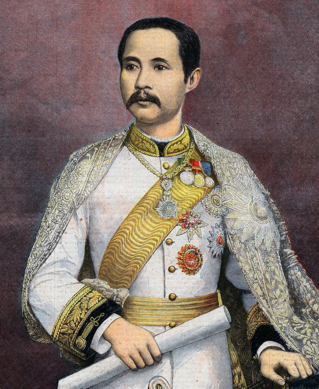 Chulalongkorn (1853-1910), król Syjamu. W 1897 Chulalongkorn został pierwszym syjamskim monarchą, który odwiedził Europę. Ilustracja z Le petit Journal autorstwa French School