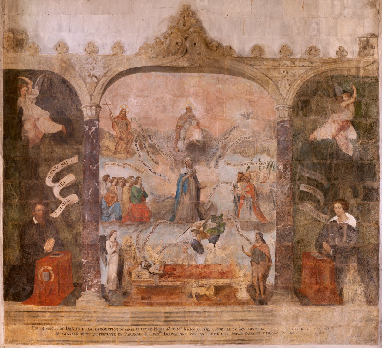 Kościół (kościół św. Jana Chrzciciela). Wnętrze. Kaplica Saint-Fursy. Malowidła ścienne. Uwielbienie Maryi (fresk znany jako dobra śmierć). Początek XVII wieku. autorstwa French School