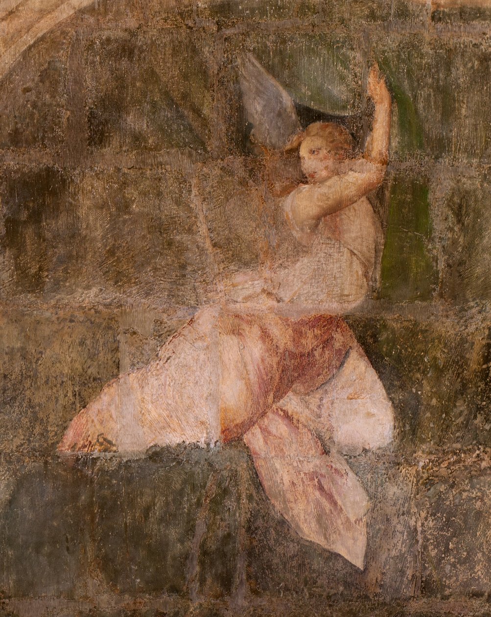 Kościół (Eglise Saint-Jean-Baptiste). Wnętrze. Kaplica Saint-Fursy. Malowidła ścienne. Gloryfikacja Maryi (fresque dite de la bonne mort). Początek XVII wieku. autorstwa French School