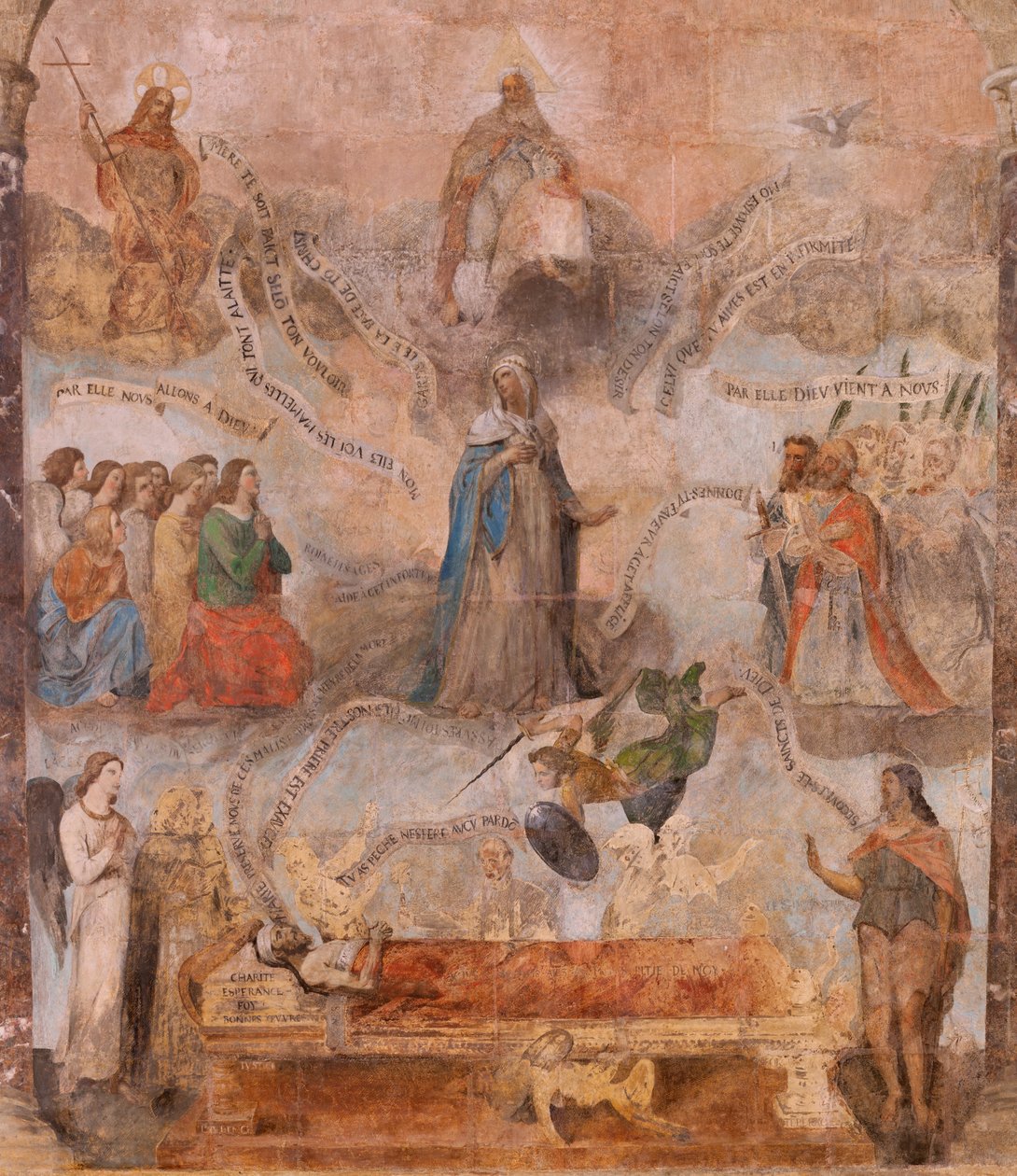 Kościół (kościół św. Jana Chrzciciela). Wnętrze. Kaplica św-Fursy. Malowidła ścienne. Gloryfikacja Maryi (fresk zwany dobrą śmiercią). Początek XVII wieku. autorstwa French School
