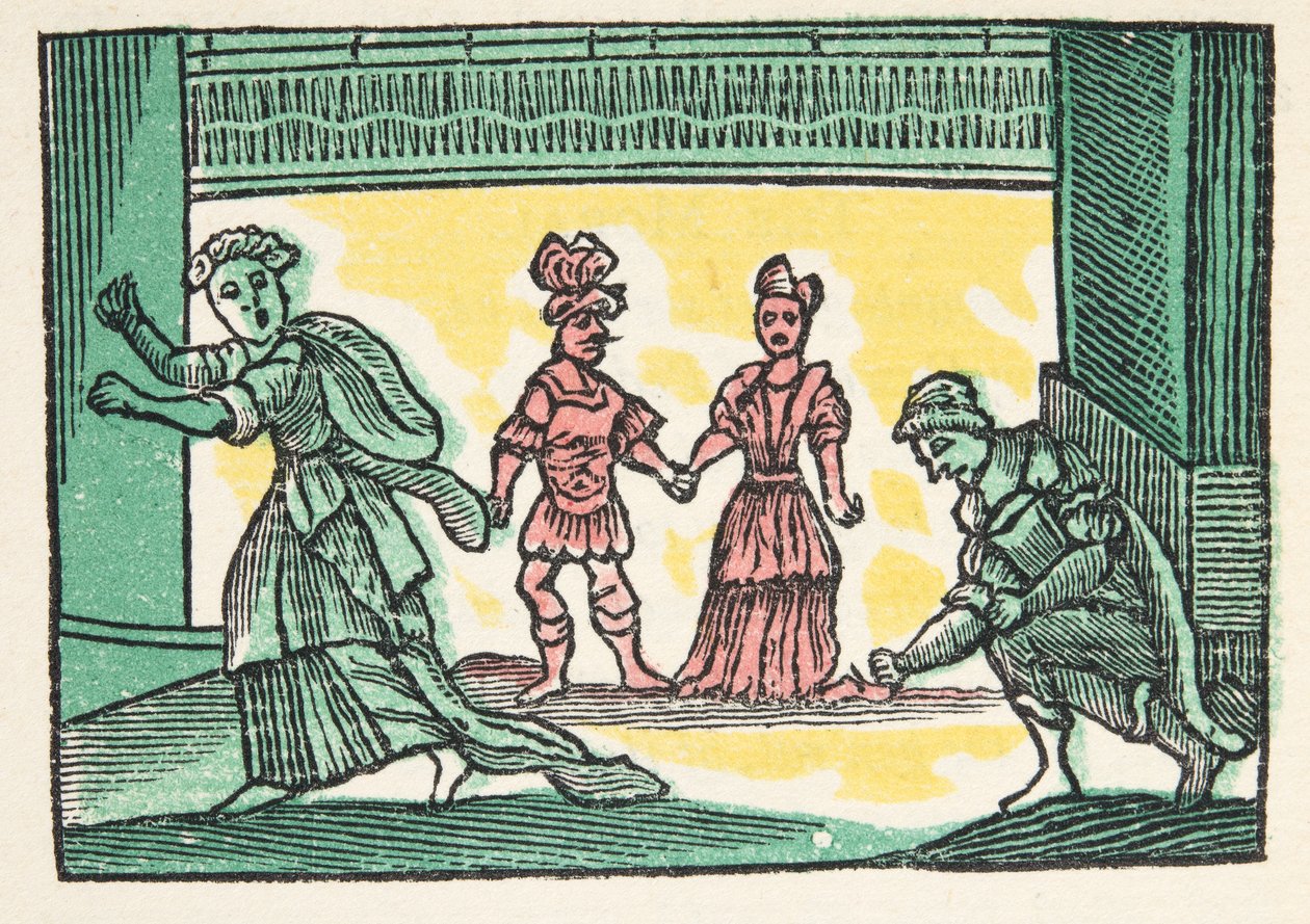 Kopciuszek lub mały szklany pantofelek, z „Historis or Tales of Past Times” opowiadanych przez Mother Goose, With Morals, M Perrault, wyd. 1925 (ręcznie barwiony drzeworyt) autorstwa French School