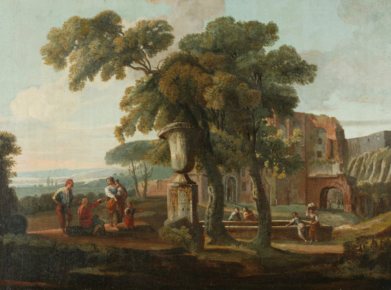 Klasyczny pejzaż z urną, ok. 1700 r. (olej na płótnie) autorstwa French School