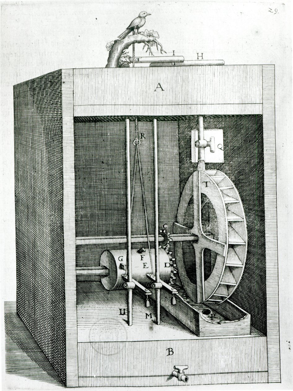 Mechaniczny ptak, z Przyczyn poruszających się sił Salomona de Causa (ok. 1576-1626), 1615 autorstwa French School