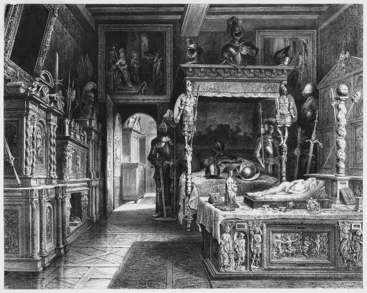 Hotel i muzeum Cluny, pokój Franciszka I, Paryż, ilustracja z Atlasu, Les Arts du Moyen Age... autorstwa Alexandre du Sommerard (1779-1842) 1840 autorstwa French School