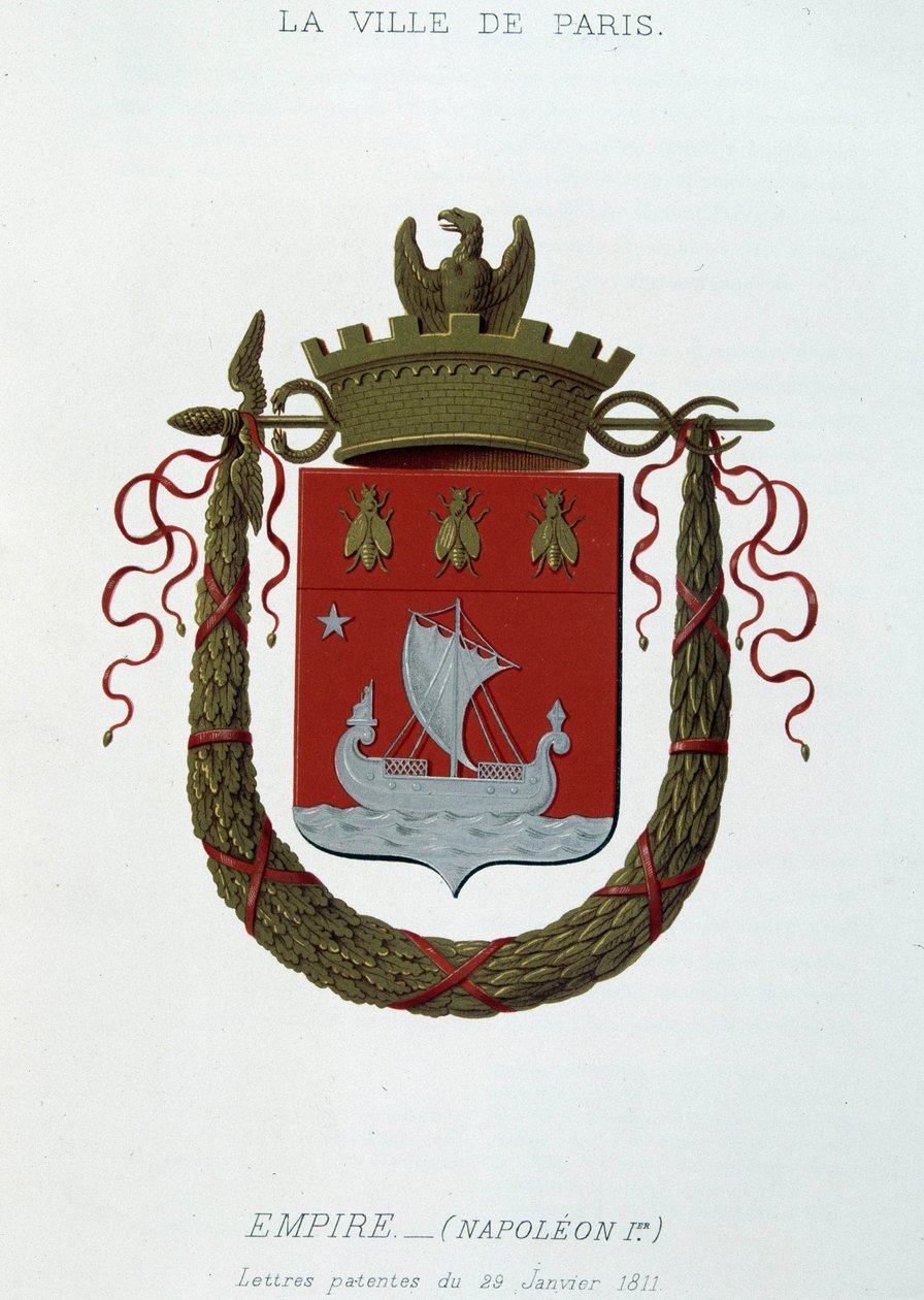 Herb miasta Paryża: Cesarstwo (Napoleon I) - Patent listowy z dnia 29 stycznia 1811 r. - w „Armorial National de France”, H. Traversier, Paryż autorstwa French School