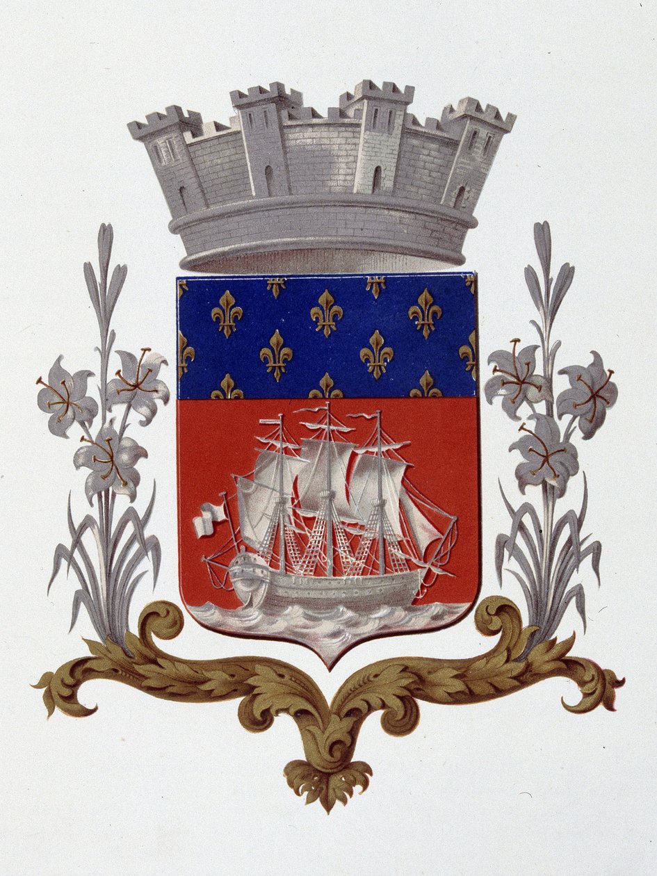 Herb miasta Paryża: Royalty (Ludwik XVIII i Karol X) - Patent listowy z dnia 20 grudnia 1917 - w „”Armorial National de France””, H. Traversier, Paryż autorstwa French School