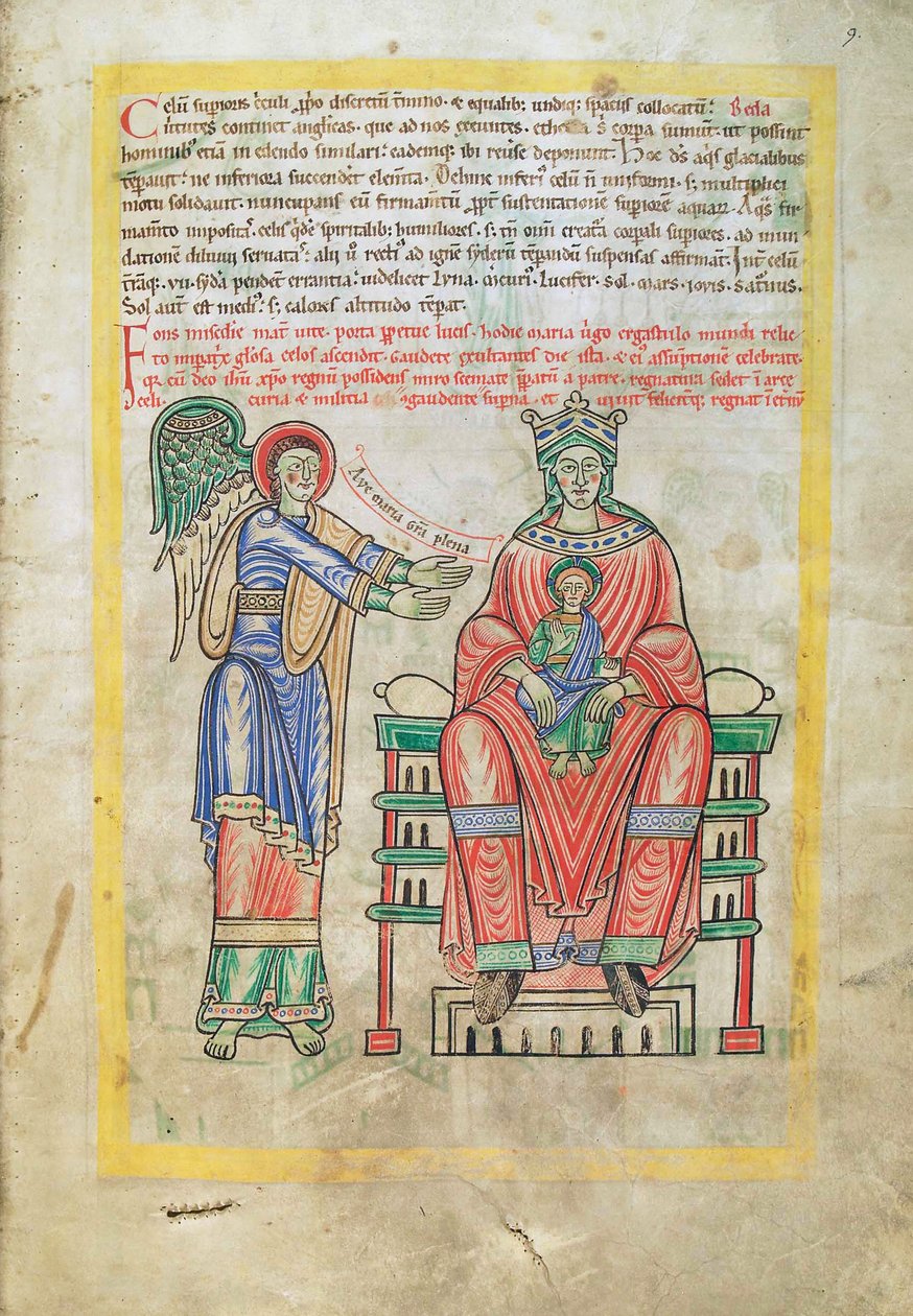 Dorsz. Guelfa. 1 Gud. łac. (9r), Madonna z Dzieciątkiem, z Liber Floridus Lamberta de Saint-Omer c.1120 autorstwa French School