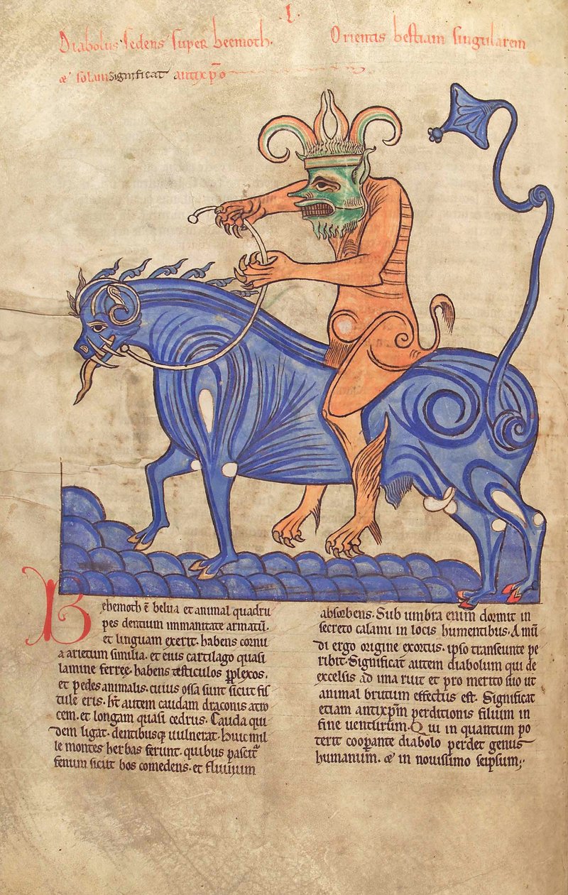 Dorsz. Guelfa. 1 Gud. łac. 41V, Szatan na Behemocie, z Liber Floridus Lamberta de Saint-Omer c.1120 autorstwa French School