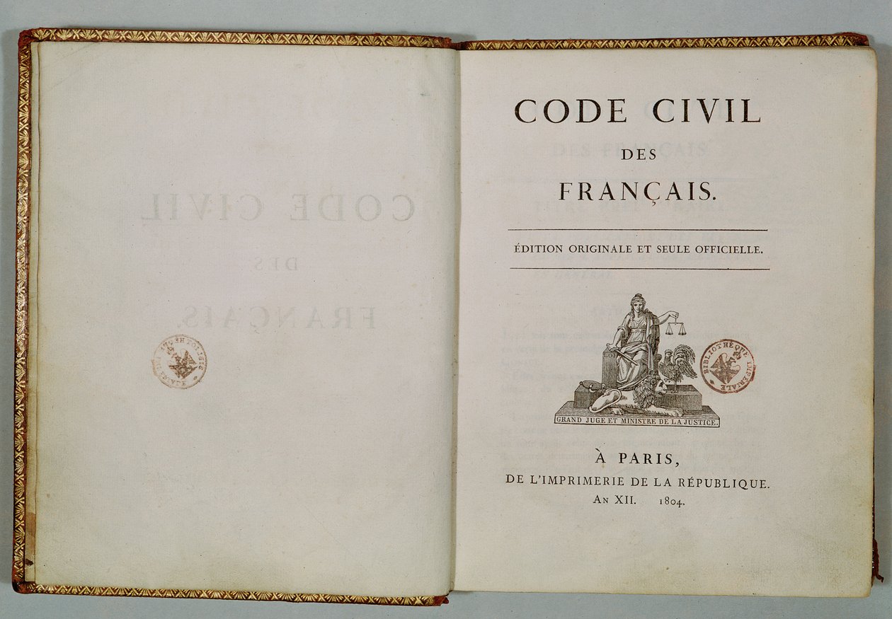 Kodeks cywilny, otwarty na stronie tytułowej, 1804 autorstwa French School