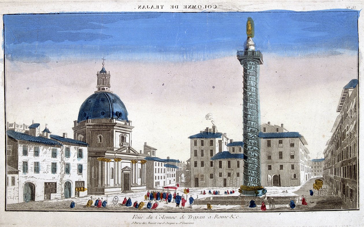 Widok kolumnowy Trajana (kolumna Trajane) (Colonna Traiana) w Rzymie - grawer autorstwa French School