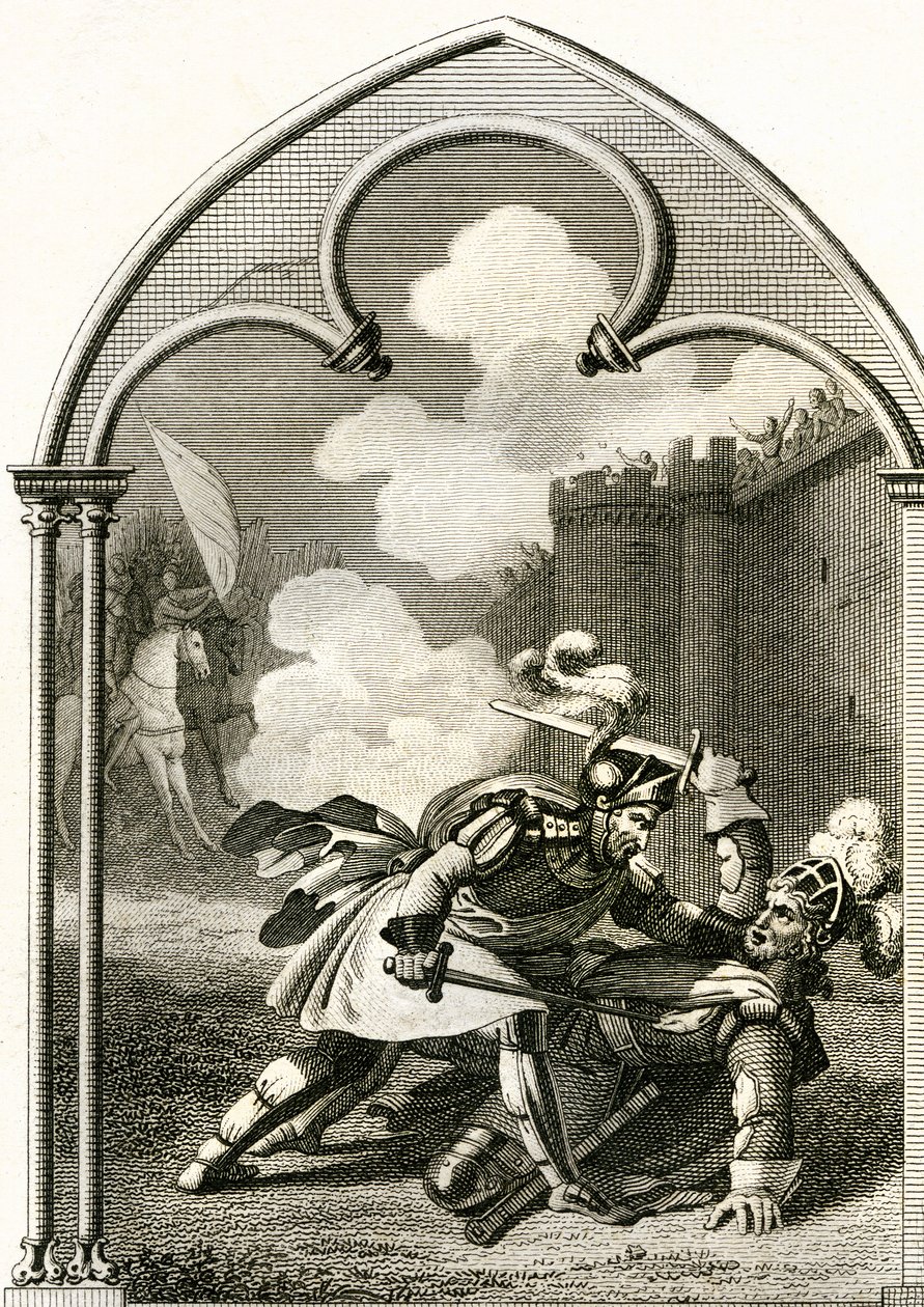 Walka wicehrabiego Turenne i rycerza Aumale (rycina autorstwa French School