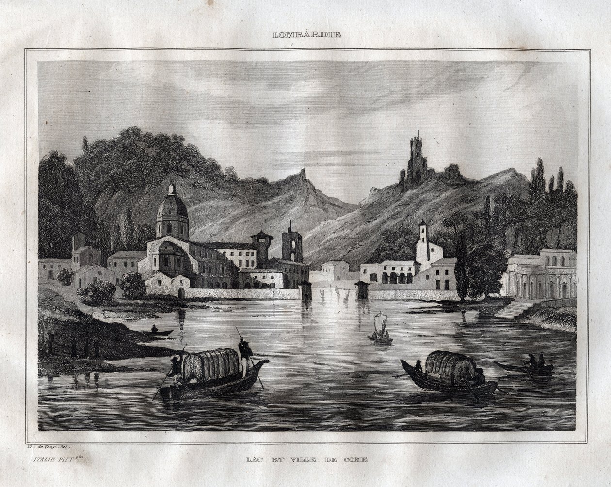 Como - Jezioro Como - Jezioro Come - Grawer z „” Malownicze Włochy”” autorstwa M. de Norvins, Ch. Nodier 1834-1836. autorstwa French School