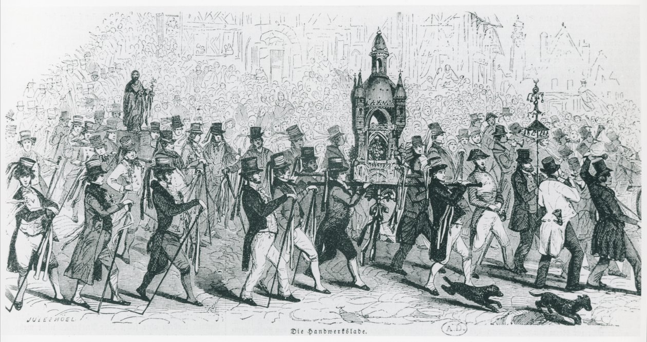 Towarzysze świętującego Tour de France, ok. godz. 1845 (grawerowanie) (zdjęcie czarno-białe) autorstwa French School