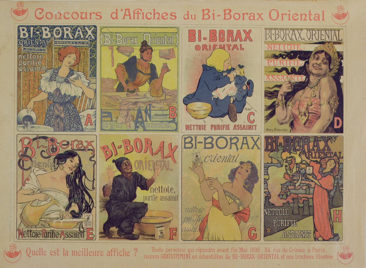 Konkurs na najlepszy plakat reklamujący francuski środek czyszczący Bi-Borax Oriental, 1898 autorstwa French School