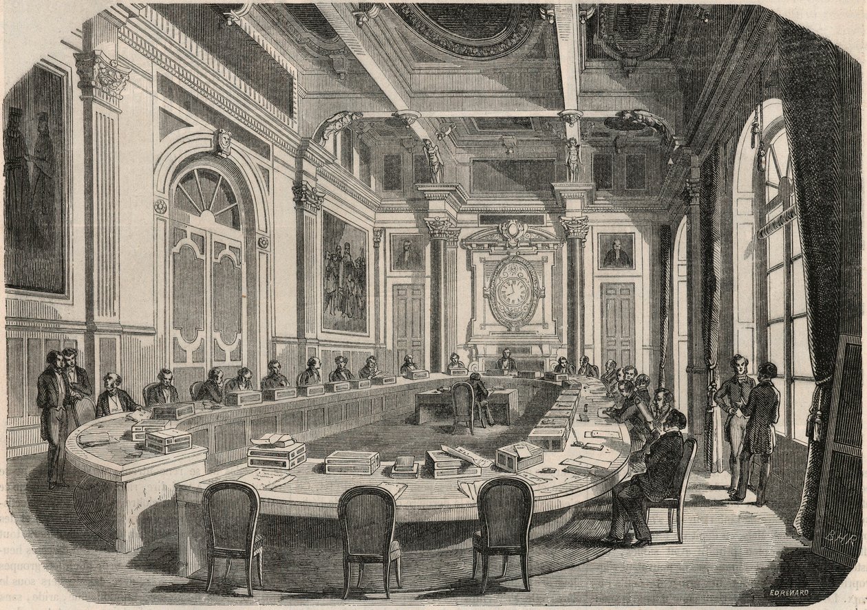 Rada Stanu - Sala Komitetu - Grawerowanie w „Tableau-de-Paris” autorstwa Edmonda Texiera 1852 autorstwa French School