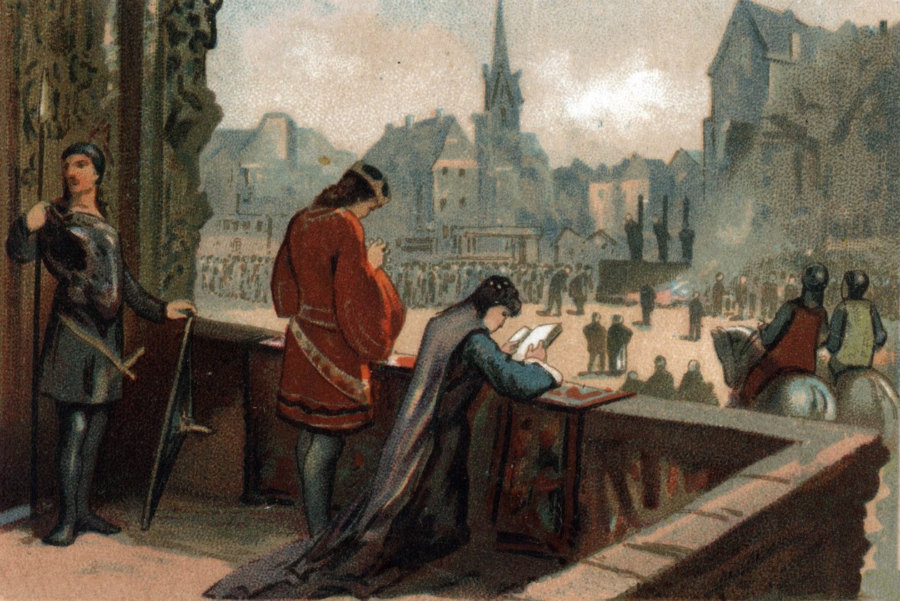 Konstancja obok męża Roberta II Pieux, króla Francji (996-1031), patrzy na mękę heretyków skazanych na Place de Greve w Paryżu (dziś Place de l