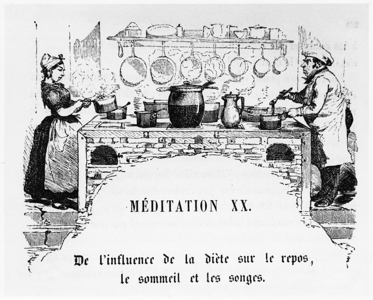 Gotowanie, ilustracja z La Physiologie du Gout, ou Meditations de Gastronomie Anthelme Brillat-Savarin (1755-1826) autorstwa French School