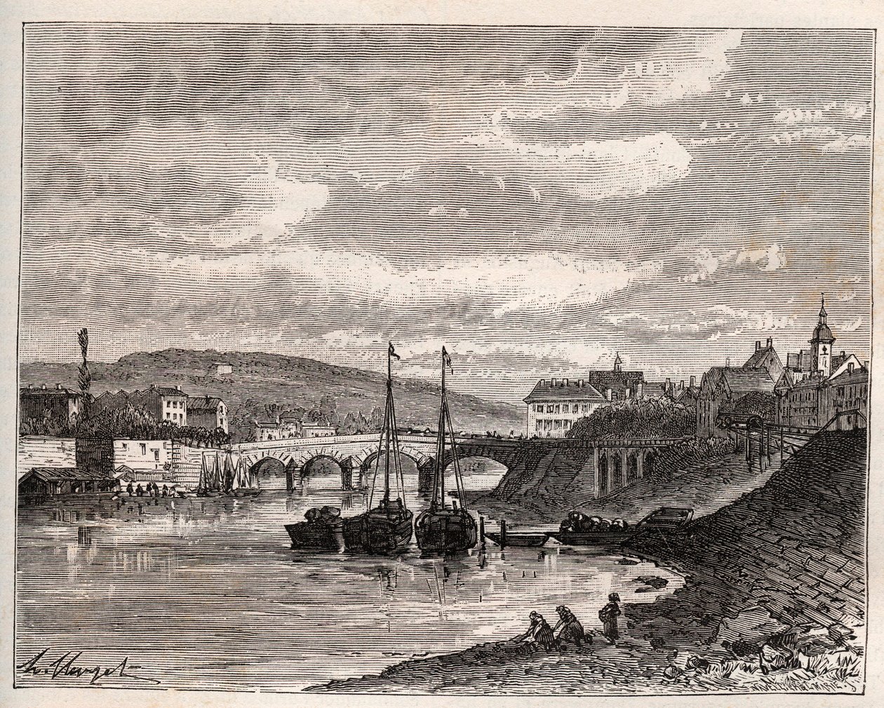 Corbeil Essonnes - grawer w „La France illustrée: geografia, historia, administracja statystyczna” V.A. Malt-Browna. 1884 autorstwa French School