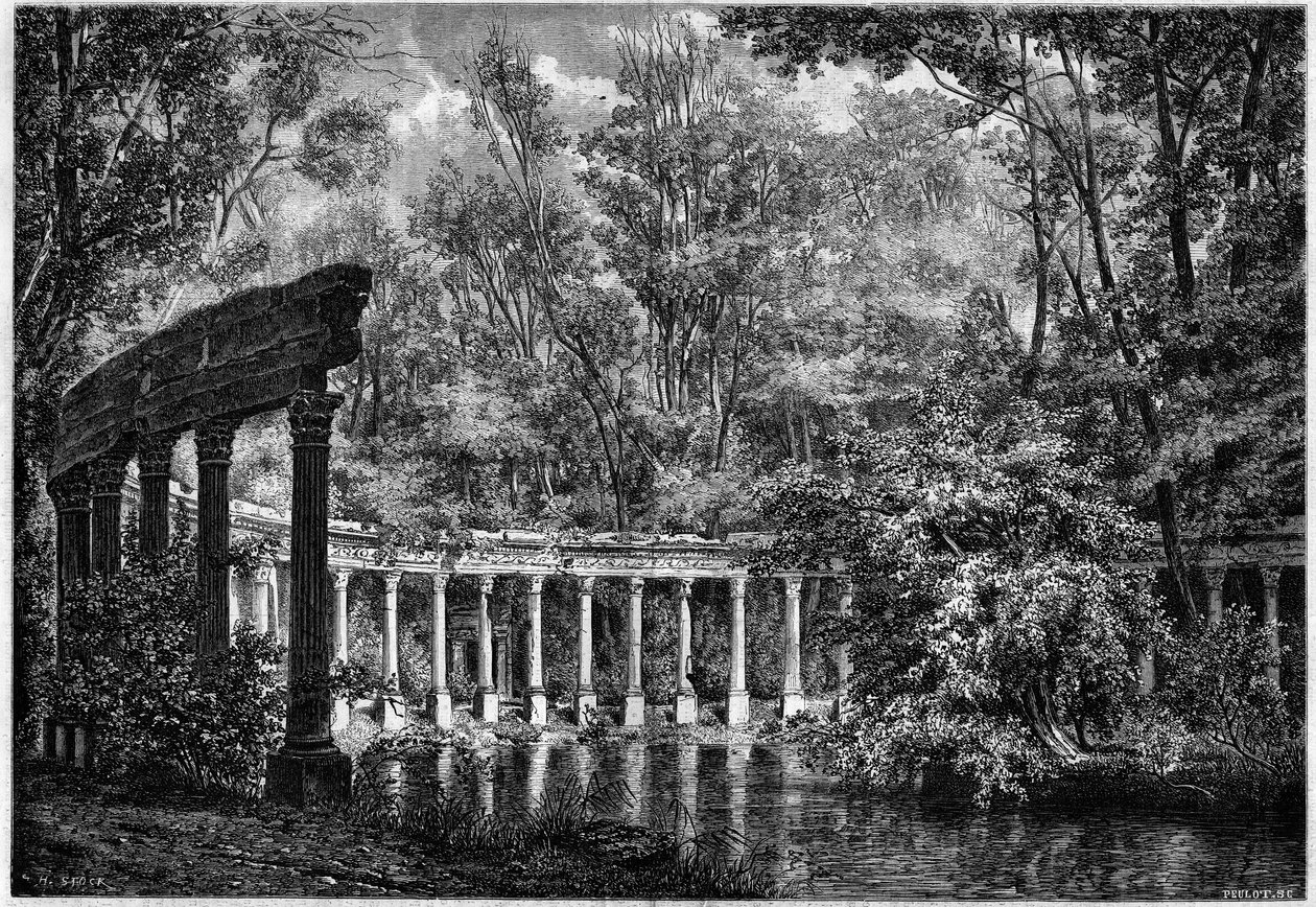 Kolumnada koryncka wokół owalnego basenu w Parc de Monceau w Paryżu autorstwa French School