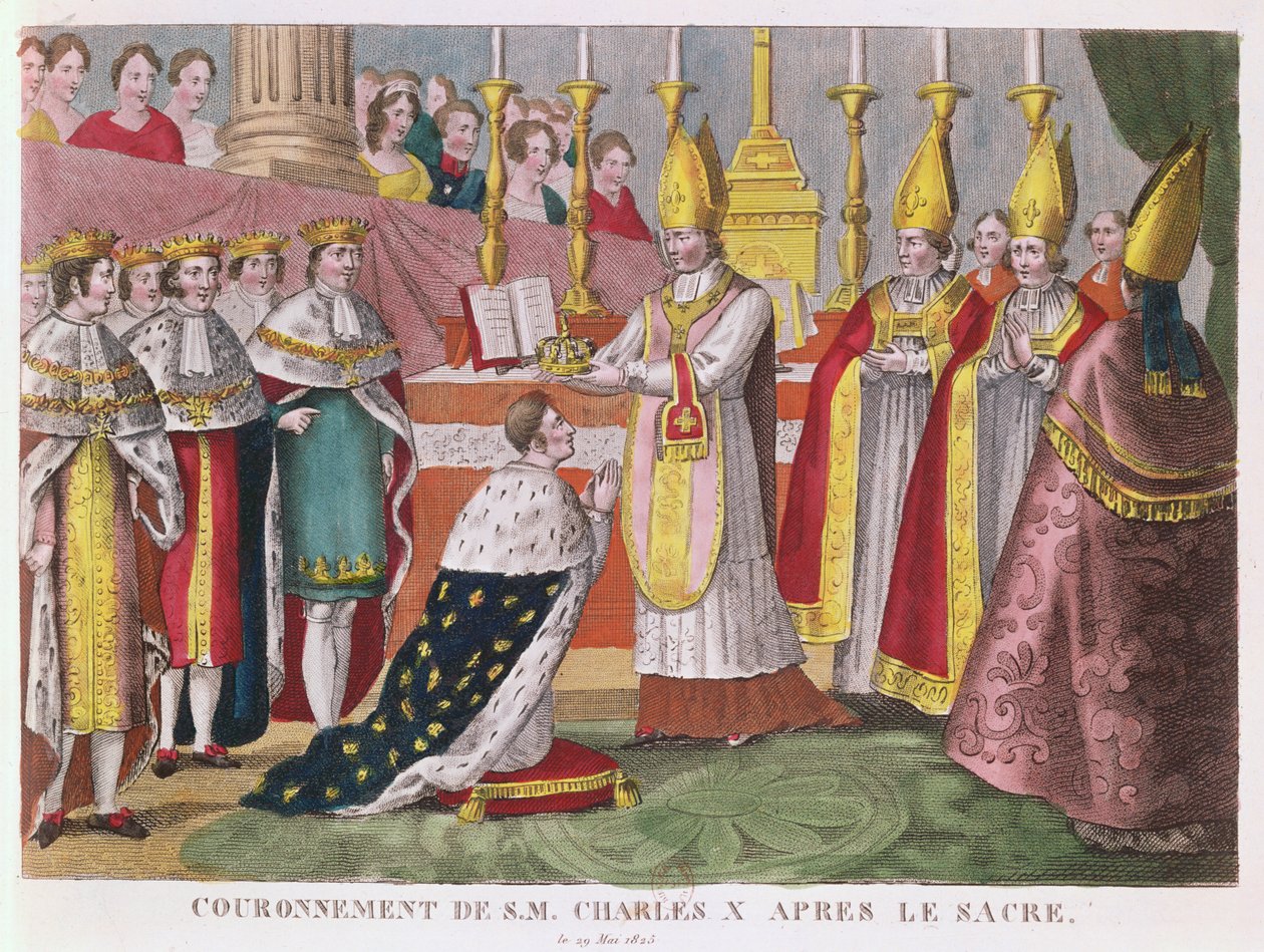 Koronacja Karola X (1757-1836) w Reims, 29 maja 1825 (kolorowe grawerowanie) autorstwa French School