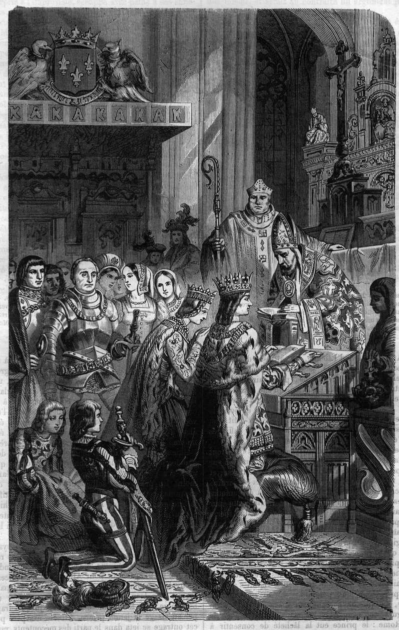 Koronacja cesarza Ottona I (912-973) przez papieża Jana XII w 962 r. Grawerowanie w „Histoire des Papes-King-Queen-and-Empereurs a travers les century” autorstwa Maurice Lachatre autorstwa French School